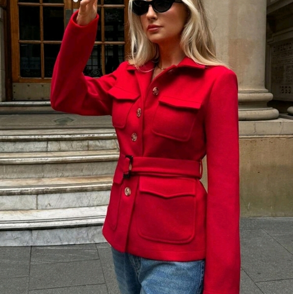 Fall&Winter Women Red Coat/Y2k/Classy Outfits/Red Long Sleeve Jacket - Picture 4 of 6